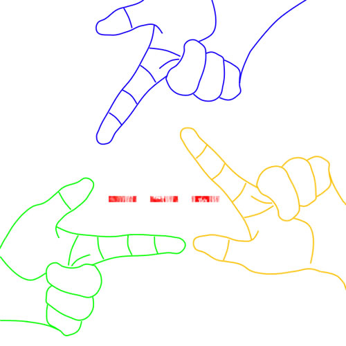 tres manos señalando distintos puntos