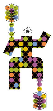Figura humana formada por distintos puntos de color. Ilustración de campbelllaird.com